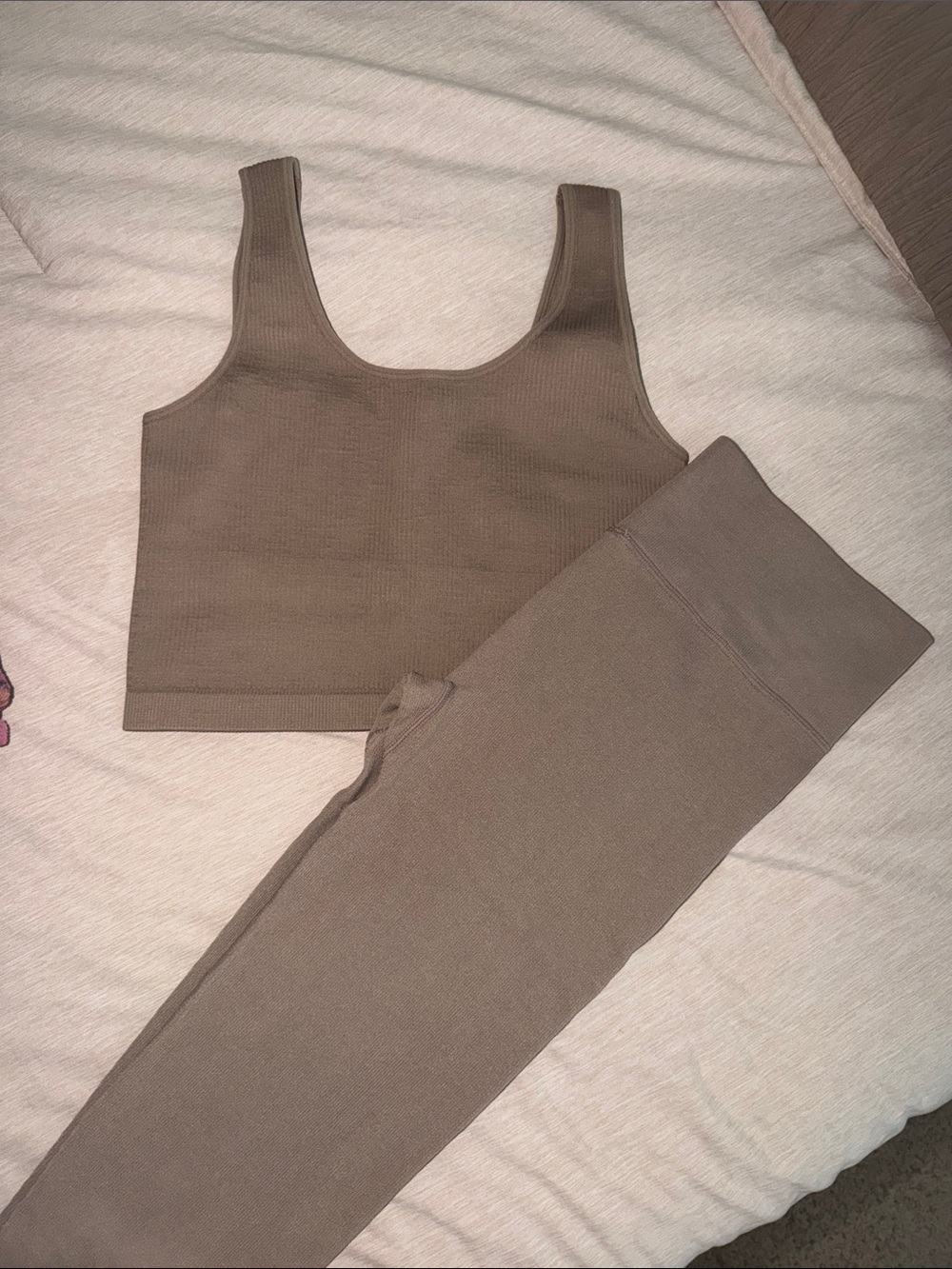 Ribbed Seamless Tank and Leggings Set - Taupe
